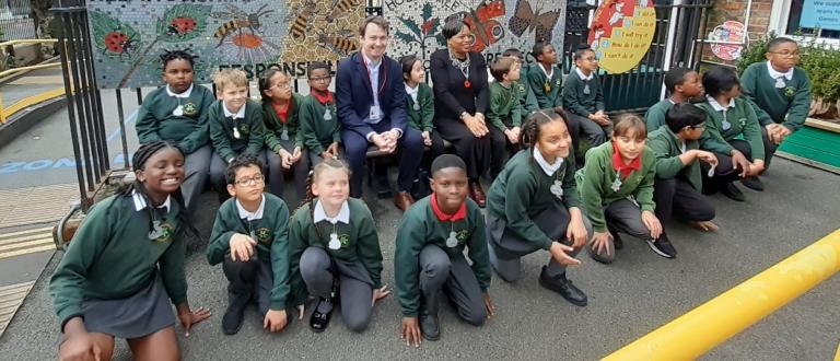 Cllr James McAsh with pupils and teachers from Hollydale School