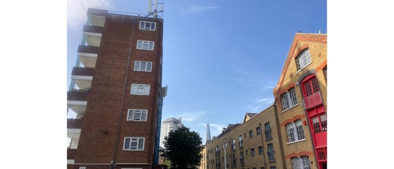 Two buildings in Southwark, the Shard is in the background